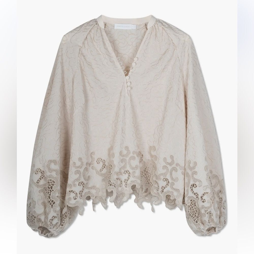Jonathan Simkhai 
Jaid Embroidered Eyelet Blouse Cream Lace top $495 Sz L